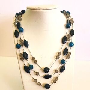 Talbots 3 Strand Blue Elegant Multi-Color Beaded Necklace